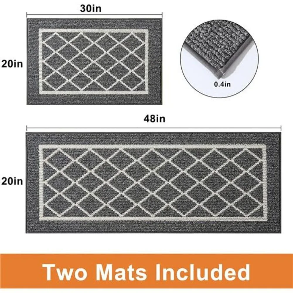 Non Slip Kitchen Rugs Set of 2 Grey Washable Runner Mats for Floor Sink